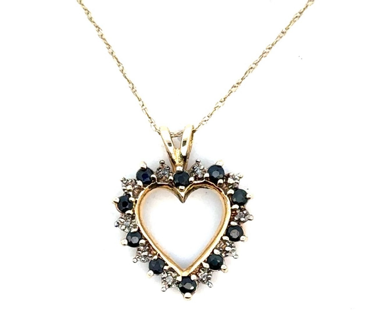 10k Yellow Gold Necklace With Sapphire And Diamond Heart Pendant GP3082394