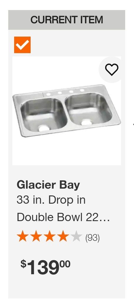 Glacier Bay 33in Double Bowl Top Mount Kitchen Sink