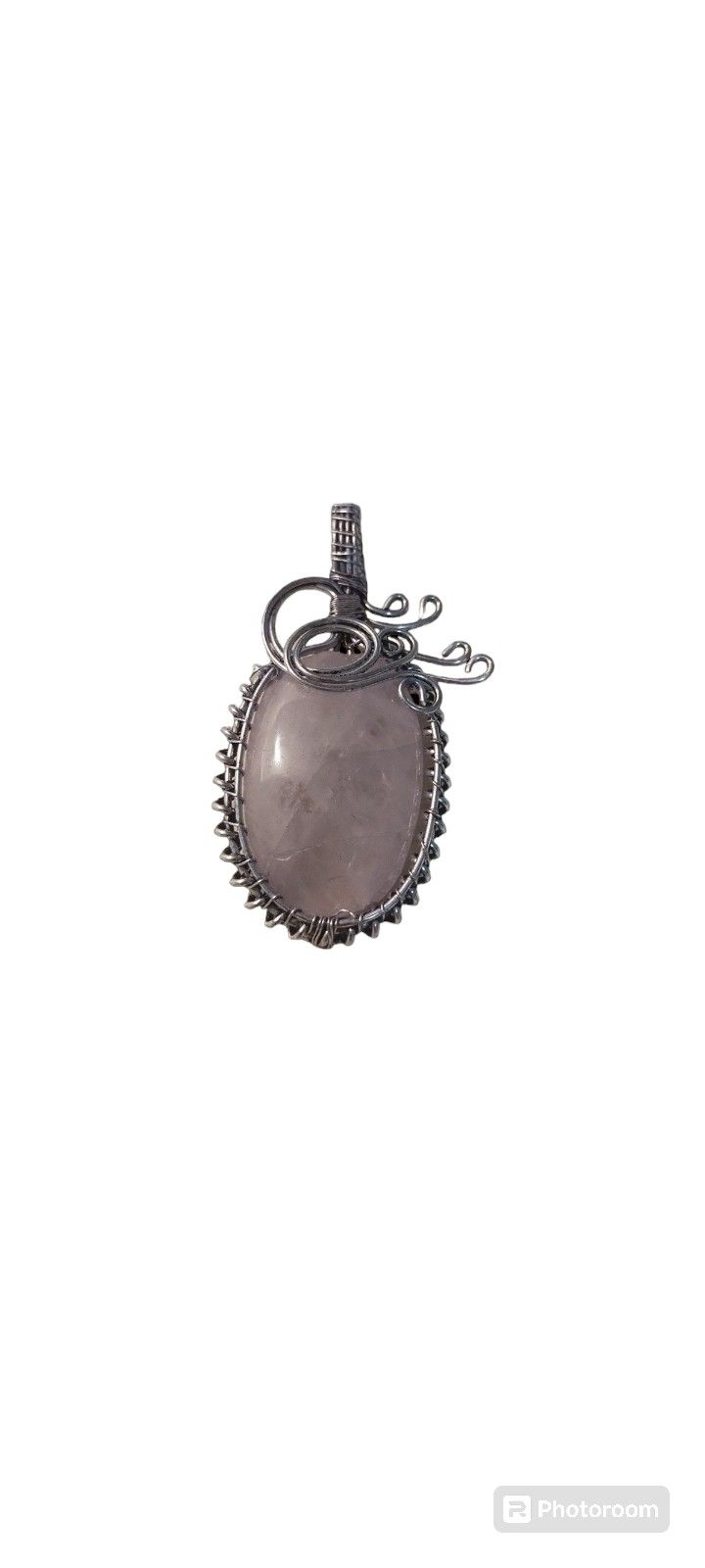 Natural Pink Quartz Silver Wrapped Handmade Pendant