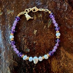 Amethyst Pearl Golden Bird Bracelet