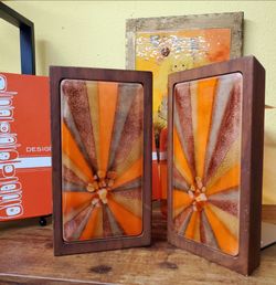 Mid Century Bovano Enamel Wood Bookends