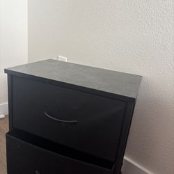 2 black night stands (with clothing dresser )and clothing dresser