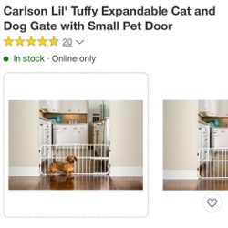 new expandble gate fence with small pet door $20

Fits openings 22"-38" wide 18" high