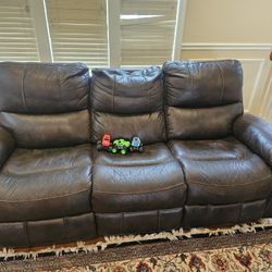 Reclining 3 Seater Leather Sofa With Single Reclining Sofa