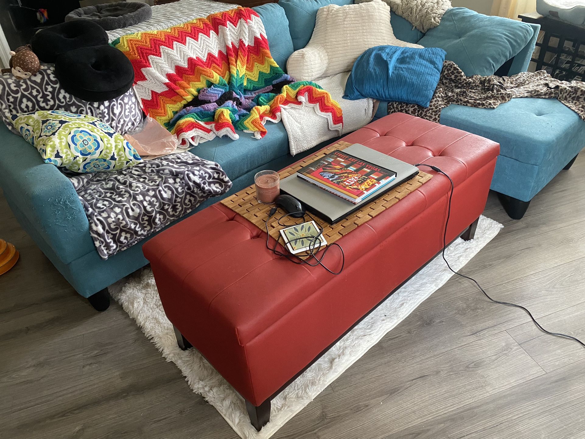 Red Vegan Leather Storage Ottoman
