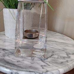 $9 Heavy Glass Suspended Tealight Holder 6" Geometric Design 