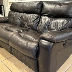 Espresso Leather Couch Double Recline Three Seater