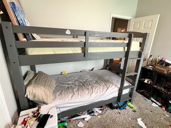 Grey Wood Twin Bunk Bed converts to separate twins