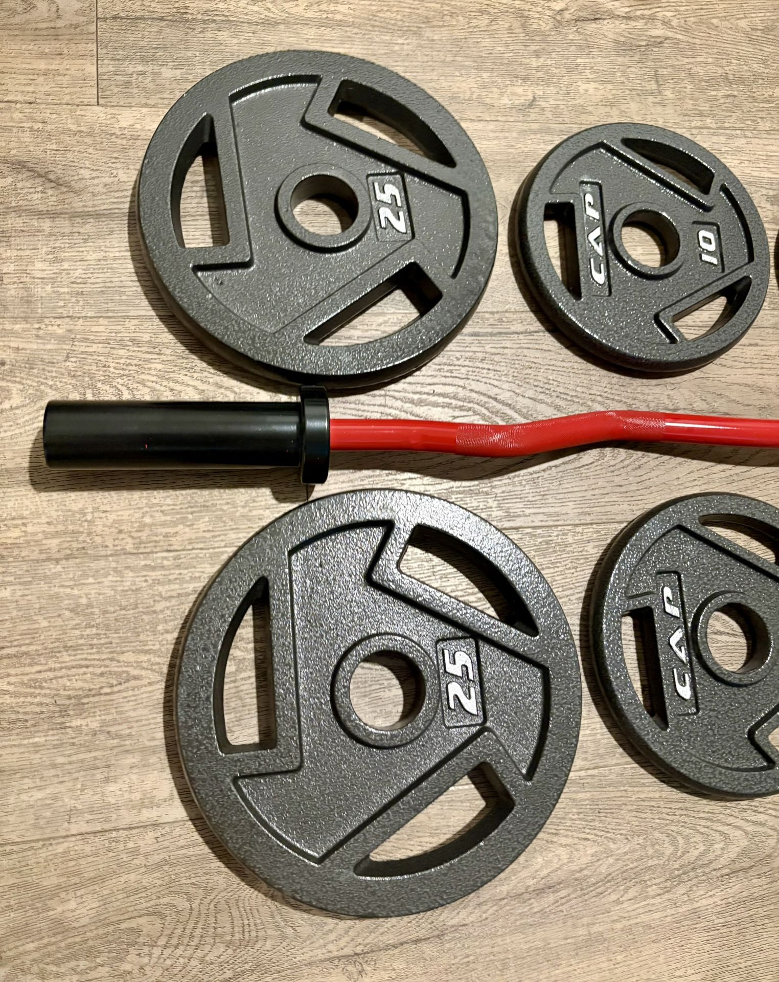 NEW Olympic Red Curl Bar With Pairs From 5s To 25s [total: 105 lbs)