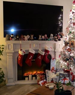 Electric Fireplace with Mantel and Stone Surround