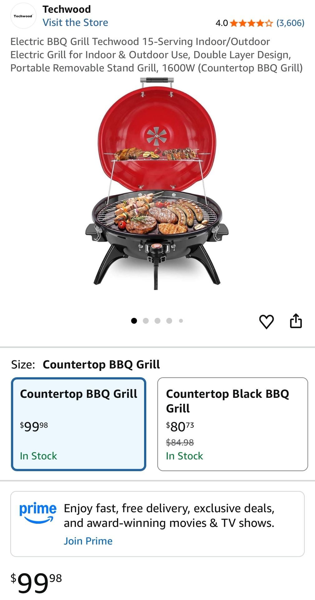 Electric BBQ Grill Techwood 15-Serving Indoor/Outdoor Electric Grill for Indoor & Outdoor Use, Double Layer Design, Portable Removable Stand Grill, 16