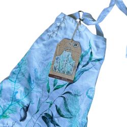NWT Michel Design Works Cotton Chef's Apron Ocean Tide Sea Life Blue Aqua