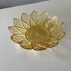 Vintage Amber Federal Glass Starburst Sunflower Dish Bowl Mid Century Modern MCM