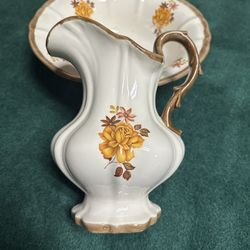 Ceramics Basin, Bowl & Pitcher Set Off white Brown Floral