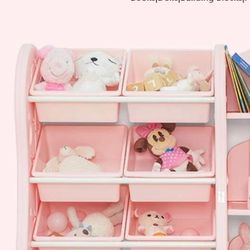 Kids' bookcases Kids’ Storage Book Rack，Playroom Bookshelf Organizer 4-Tier with 8 Plastic Bins Shelf Drawer for Children's Room Playroom Daycare Scho