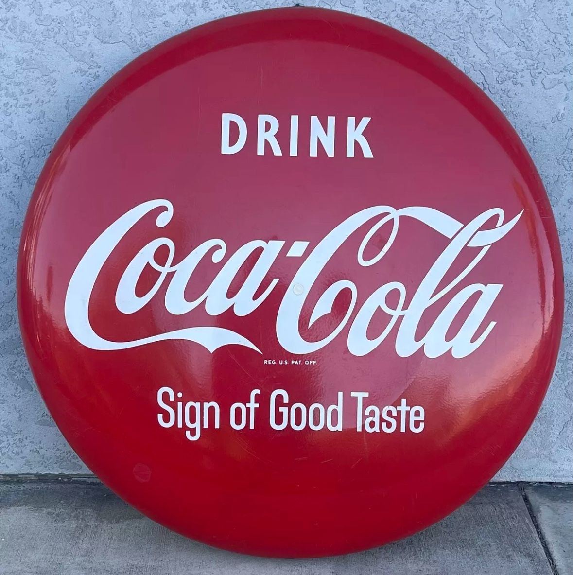 PORCELAIN DRINK COCA-COLA BUTTON SIGN 48” "Sign of Good Taste" 🔥🔥