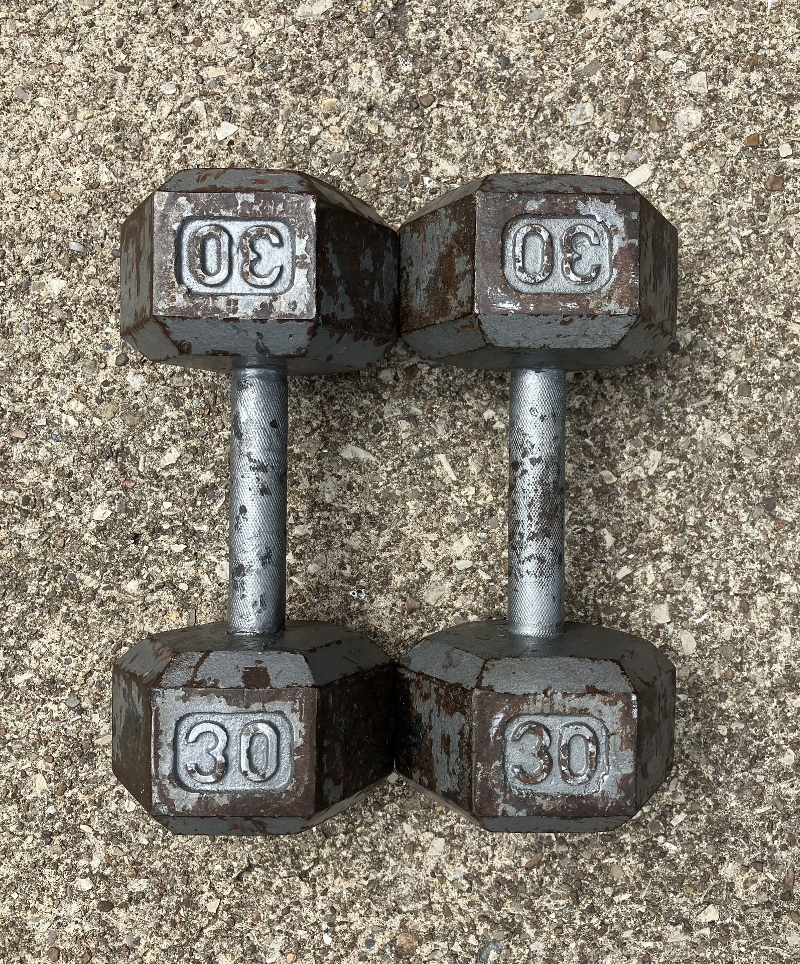 30lb Cast Iron Hex dumbbell set dumbbells 30 lb lbs 30lbs Weight Weights 60lbs total Workout gym Weightlifting
