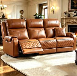 Palace Saddle 3 Seat Top Grain Cowhide Leather Power Recliner Sofa with Arm Power Controls,Wall Hugger Space Saving, Power Adjustable Headrest&Footres