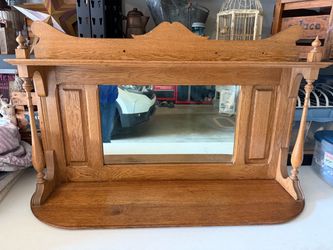 Large Antique Oak Mirror w/Shelf