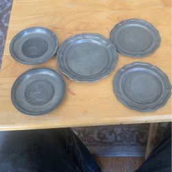 German Pewter Wall Hanging Plates 1-1754 Stamped