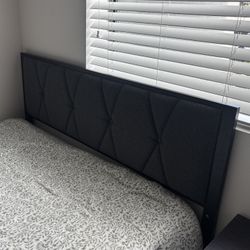 Full Size Metal Bed Frame with Fabric Headboard