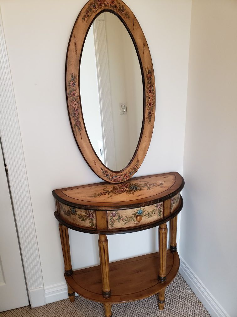 Vintage Fortunoff console table with matching detached mirror