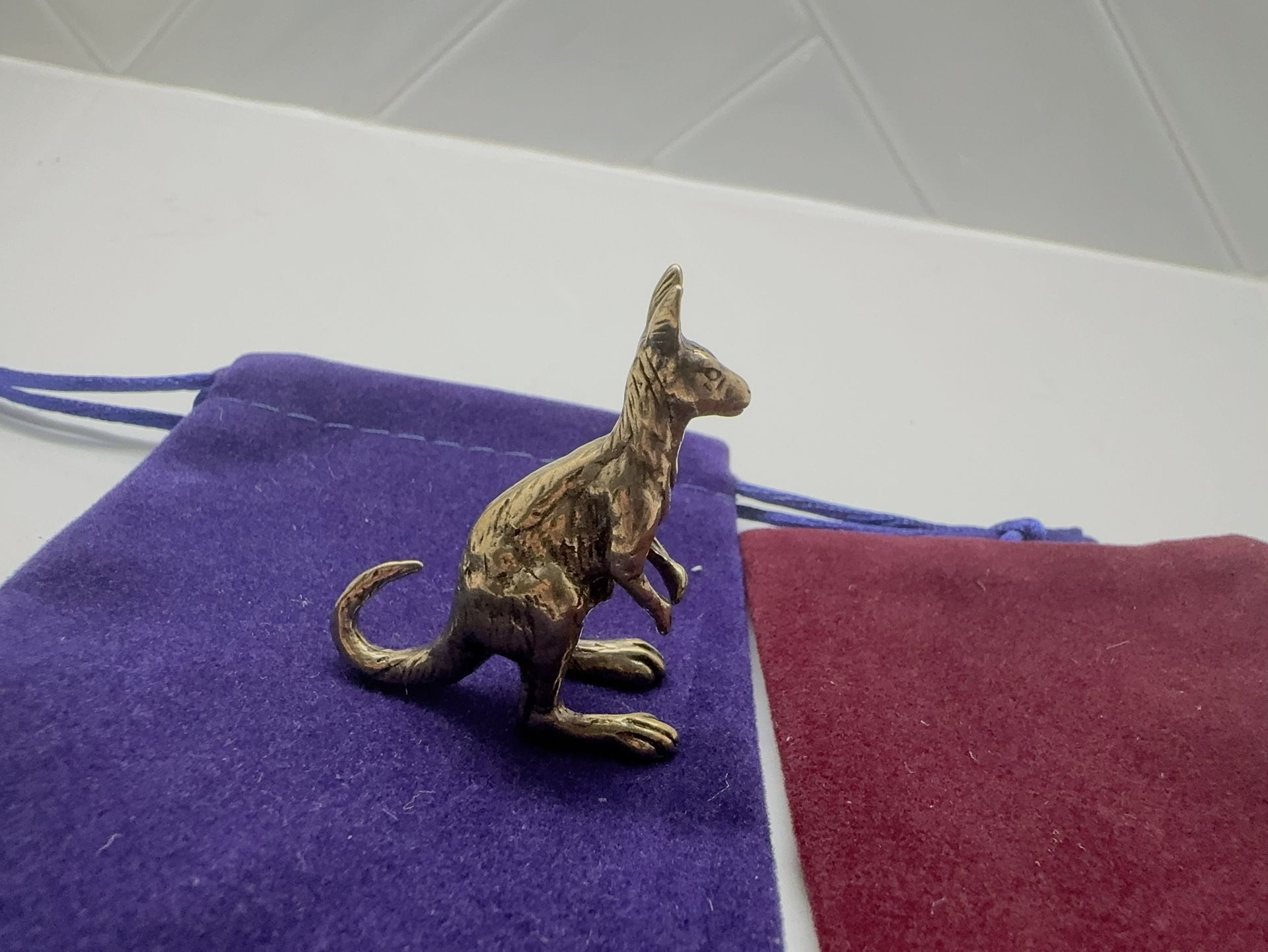 Vintage Bronze Medal Kangaroo Brooch Statue Really Cute