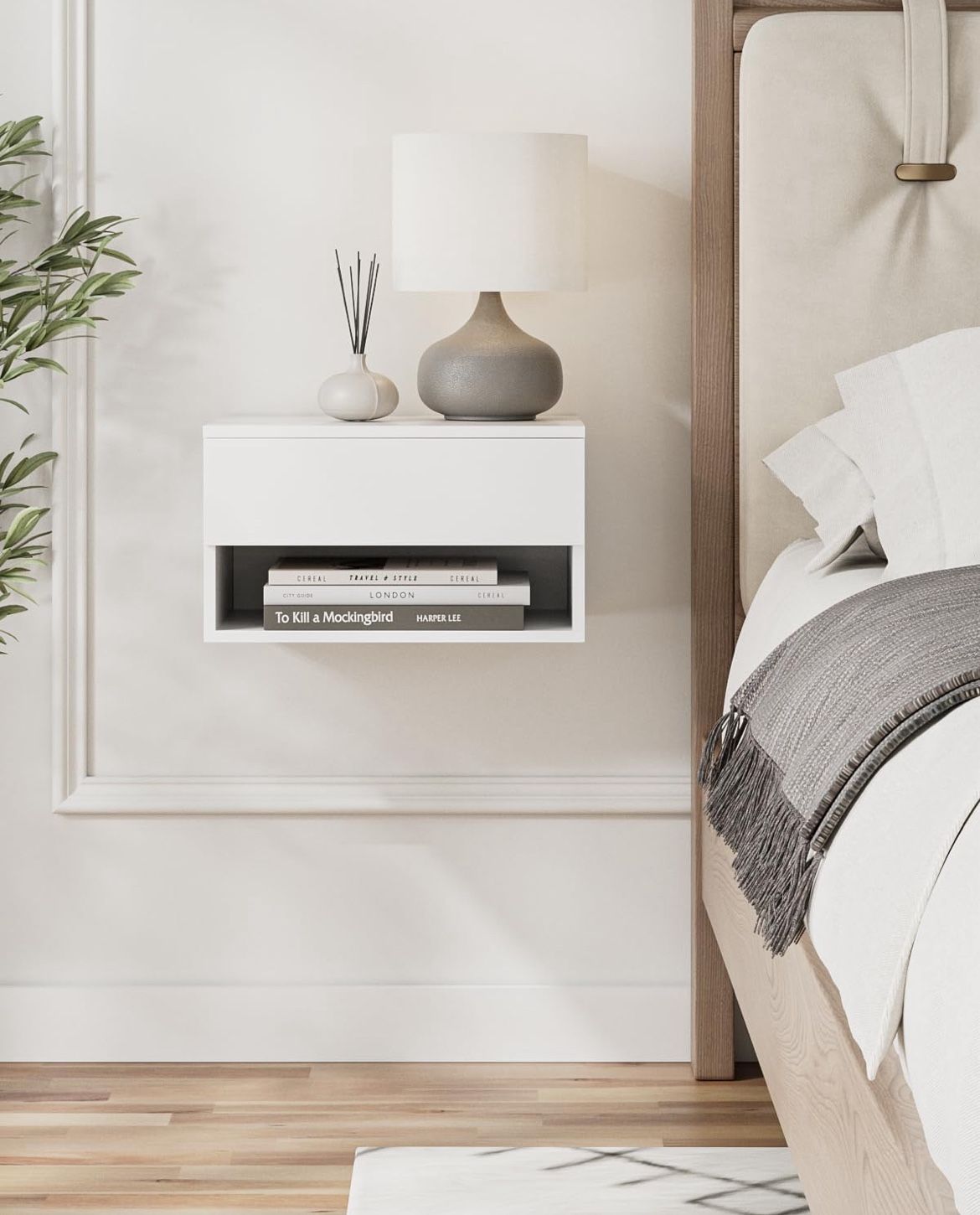 White floating nightstand