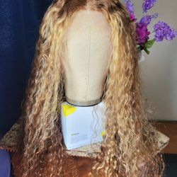 26in Human Hair Highlight Blonde 13x6 Full Frontal Wig 180% Density 