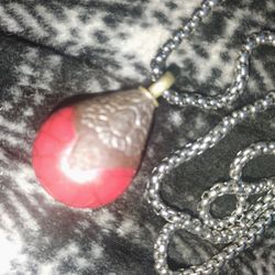 Red Corral And Silver Pendant With Chain Necklace