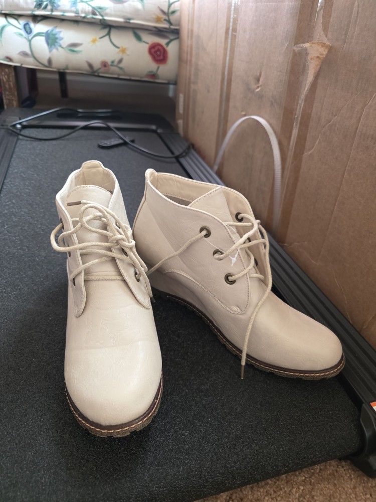 Cream Lace Up Boots - Worn Once