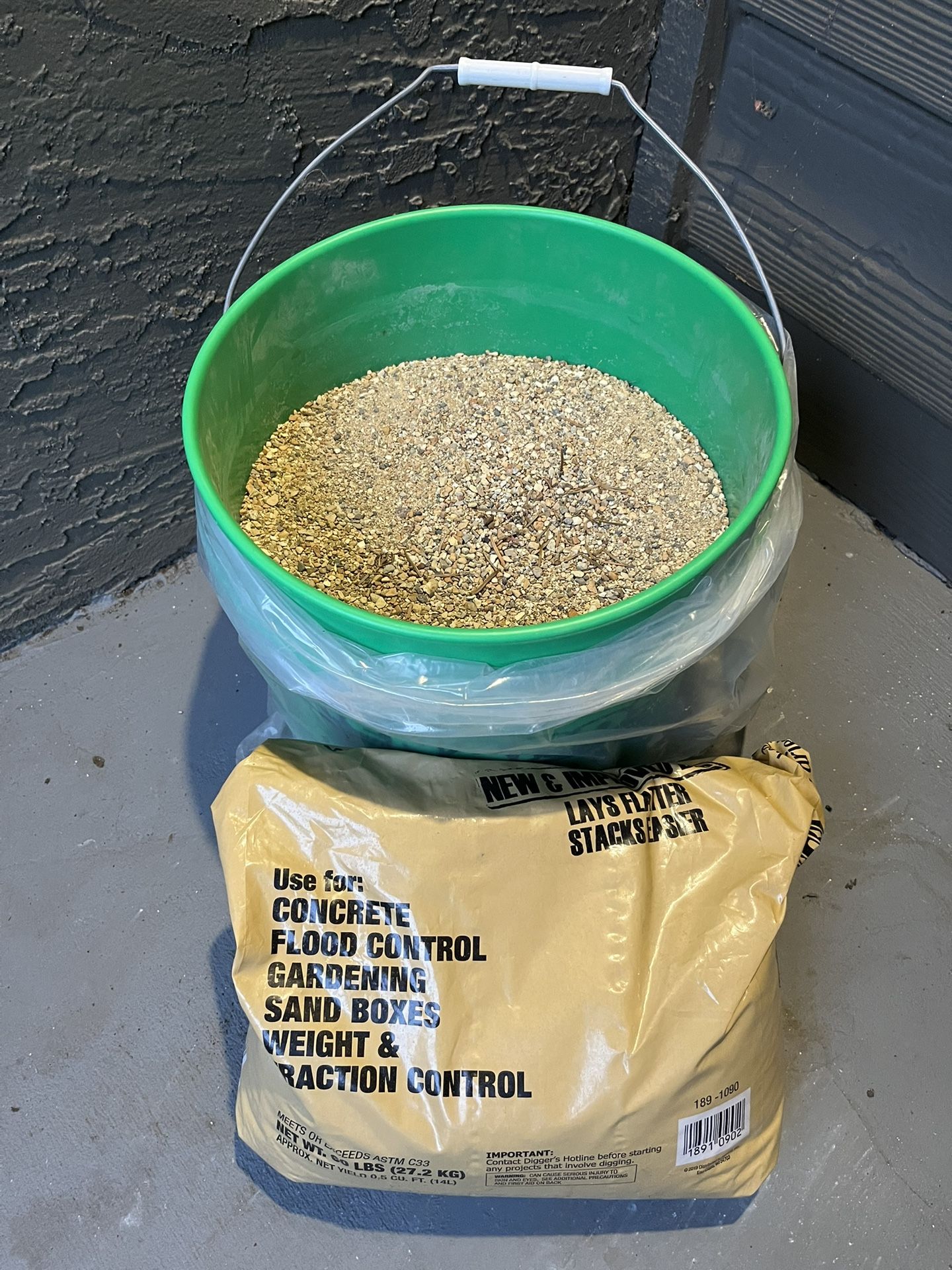 Concrete mix for gardening, landscaping,  flood control, or traction in winter (bucket is included)