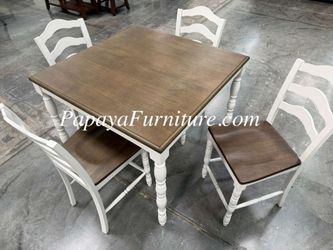 NEW 5 Piece Counter Height Dining Set Table and Chair White Oak Walnut Country Cottage Contemporary Small Living Room Space Saving Apartment Size SALE