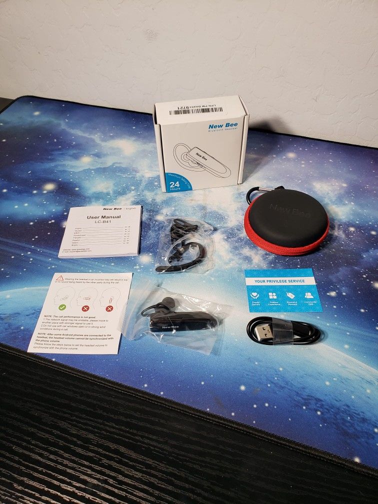 New Link Dream Bluetooth Earpiece Wireless CVC8.0 Headset for Cell Phone Dual Mic Noise Canceling Handsfree Phone Earpiece W/ Mute 20Hrs Talk Time 180