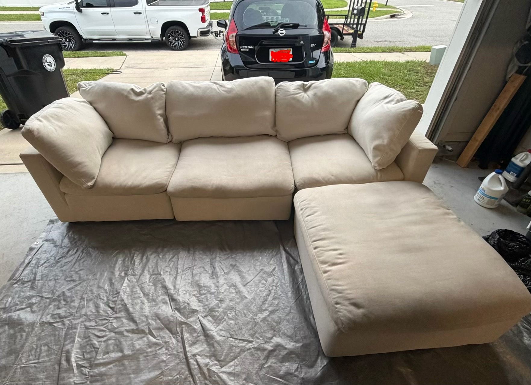 3PC Light Beige Sectional Couch & Ottoman