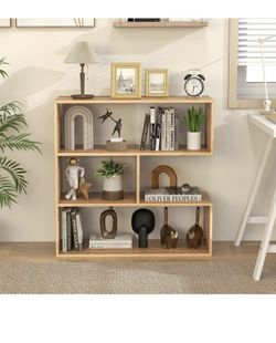3-Cube Bookcase, Modern Freestanding Wooden Display Storage Shelves, Irregular Open Concave