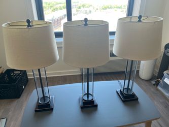 Set of 3 Glass and Metal Table Lamps
