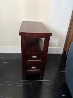 Dark Wood Narrow Side Table with Drawers