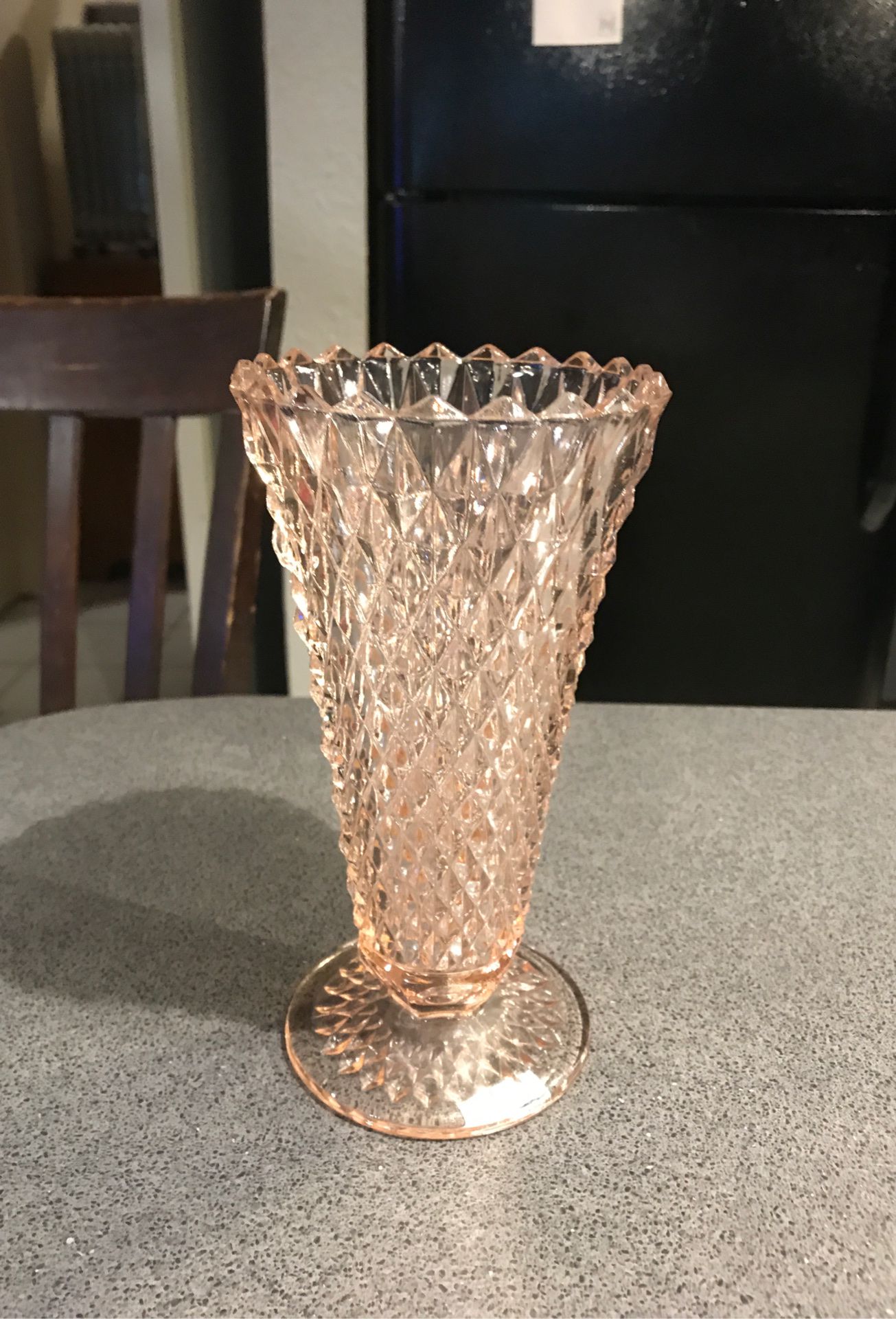 8 inches tall pink depression glass vase