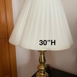 Vintage Brass Table Lamp With Linen Shade