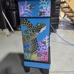 Handpainted Wood Sea Turtle End Table