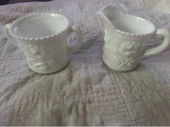 Vintage Imperial Milk Glass Set. Creamer & Sugar Bowl