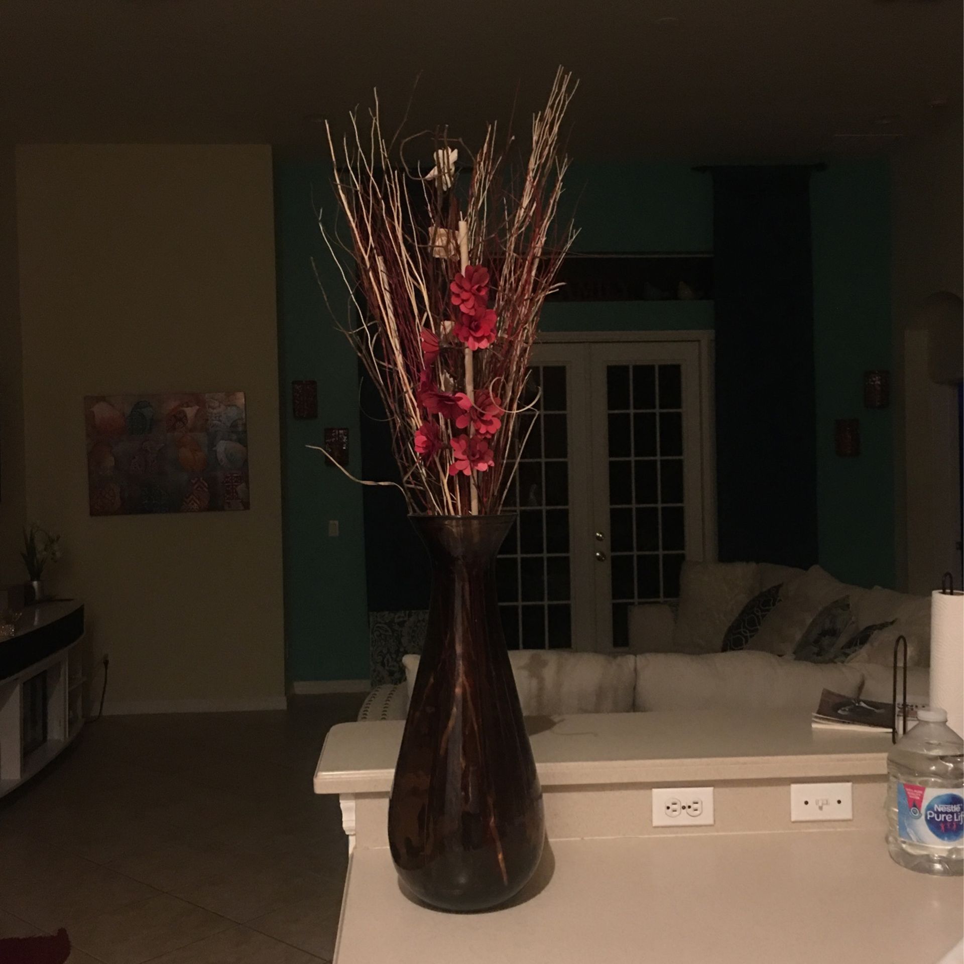 Tall Brown Transparent Vase W/fillers