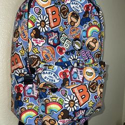 Baby Milo Store Badge Pattern Faux Leather Large Backpack 