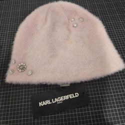 Karl Lagerfeld BNWT Pale Pink Beanie w/Rhinestones