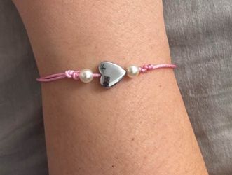 Handmade Pink String Bracelet with Heart Charm
