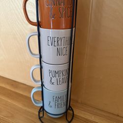 Set of 4 ceramic mugs with metal stand #kitchendecor  Dishwasher safe