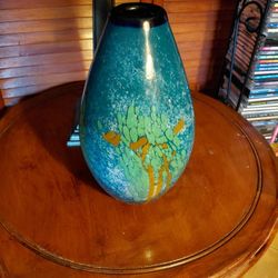 Murano  Style Teal/green  Art Glass Table Vase