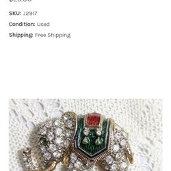Elephant Brooch Crystal Enamel Figural Pin Vintage Fashion Jewelry Gift

