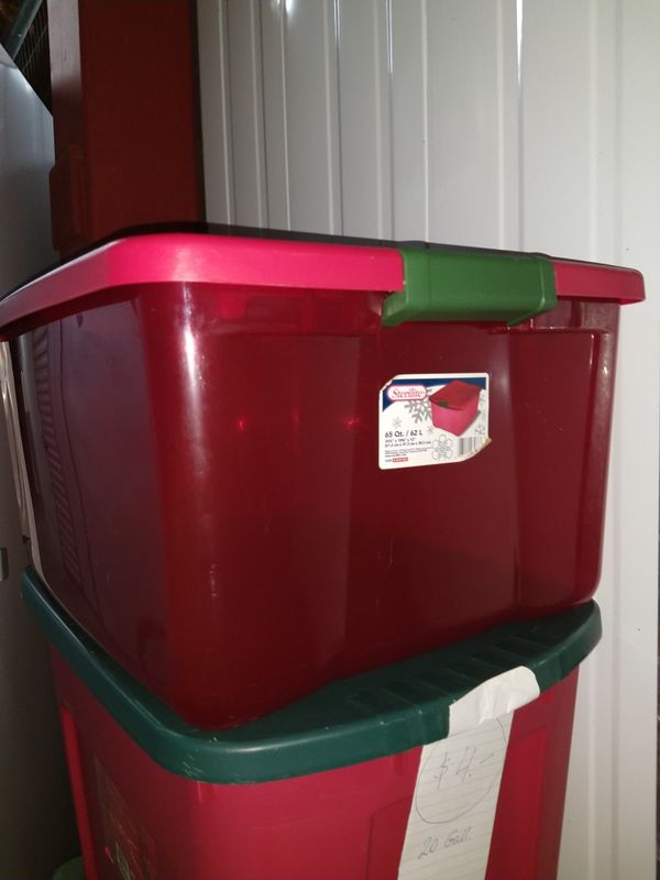 Storage TOTE BIN CONTAINER Christmas Red Sheer, Red Lid, 2 Latches